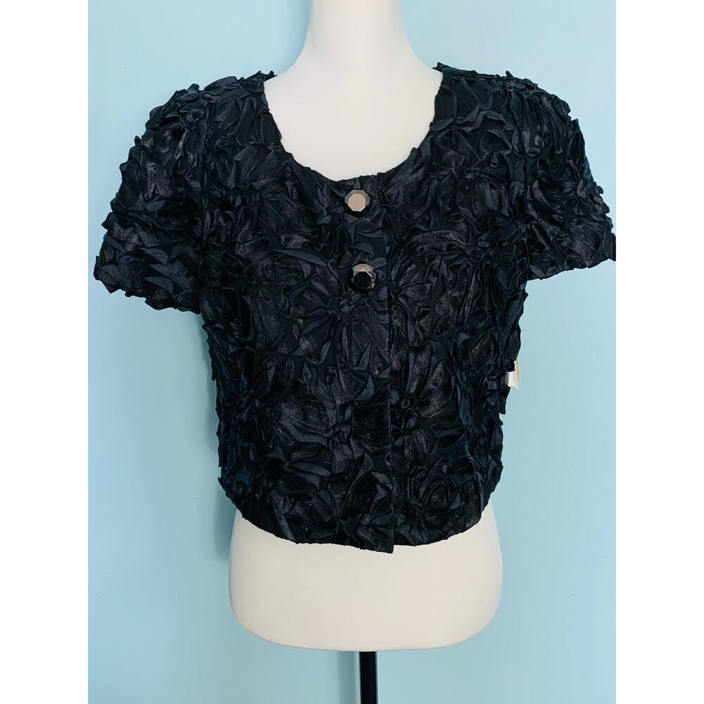 NWT Anthropologie Leifsdottir Black Floral Textured Short Sleeve Jacket Size 6 - Picture 5 of 8
